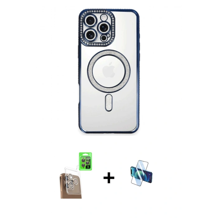 MARSİLYAN™- iPhone 16 Pro Kılıf Zirve Doku Prime - Siyah 3D Antistatik Seramik Nano Ekran Koruyucu + Raze Metal Kamera Lens - CLTM