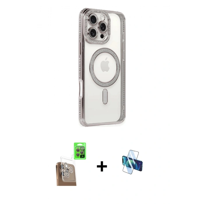 MARSİLYAN™- iPhone 16 Pro Kılıf Zirve Doku Prime - Siyah 3D Antistatik Seramik Nano Ekran Koruyucu + Raze Metal Kamera Lens - CLTM