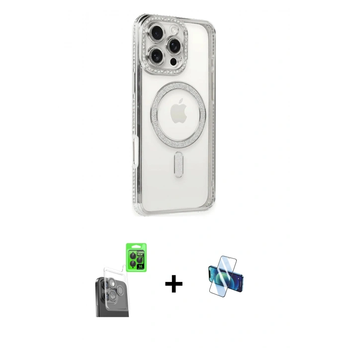 MARSİLYAN™- iPhone 16 Pro Kılıf Zirve Doku Prime - Siyah 3D Antistatik Seramik Nano Ekran Koruyucu + Raze Metal Kamera Lens - SH
