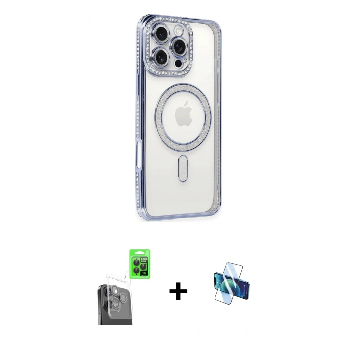 MARSİLYAN™- iPhone 16 Pro Kılıf Zirve Doku Prime - Siyah 3D Antistatik Seramik Nano Ekran Koruyucu + Raze Metal Kamera Lens - SH