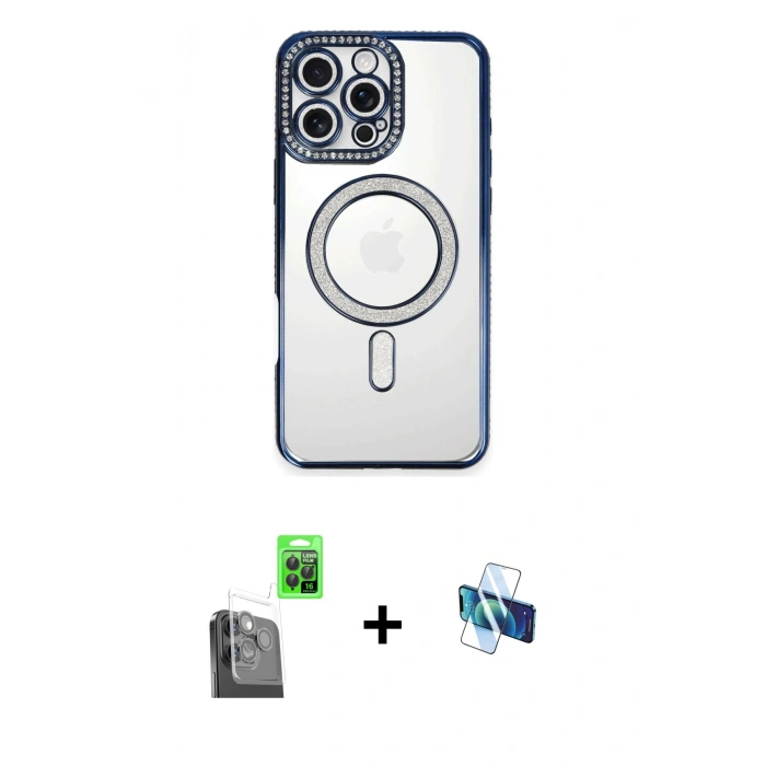 MARSİLYAN™- iPhone 16 Pro Kılıf Zirve Doku Prime - Siyah 3D Antistatik Seramik Nano Ekran Koruyucu + Raze Metal Kamera Lens - SH