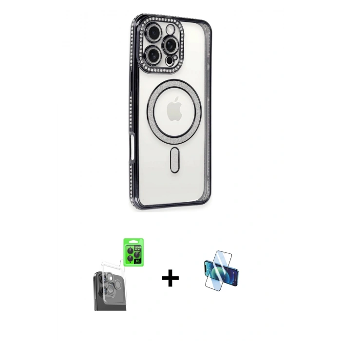 MARSİLYAN™- iPhone 16 Pro Kılıf Zirve Doku Prime - Siyah 3D Antistatik Seramik Nano Ekran Koruyucu + Raze Metal Kamera Lens - SH