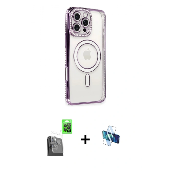 MARSİLYAN™- iPhone 16 Pro Kılıf Zirve Doku Prime - Siyah 3D Antistatik Seramik Nano Ekran Koruyucu + Raze Metal Kamera Lens - SH