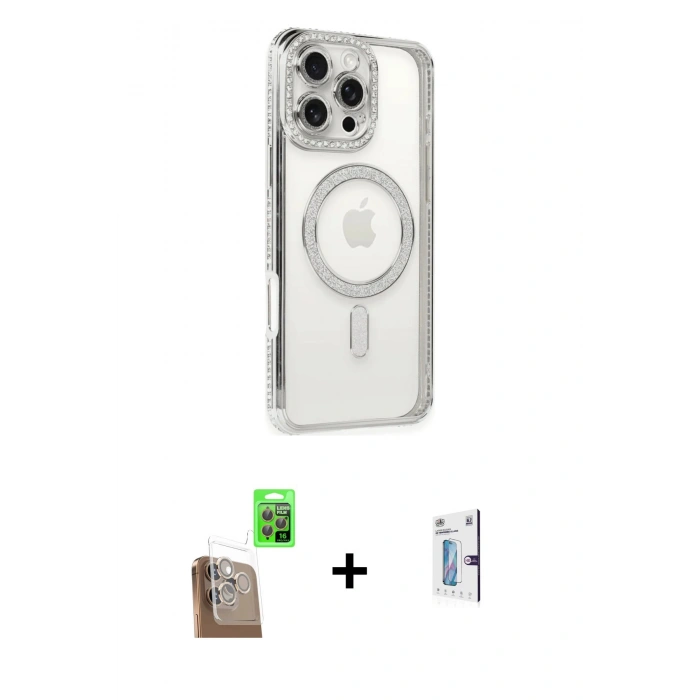 MARSİLYAN™- iPhone 16 Pro Kılıf Zirve Doku Prime - Siyah Bilvis 0.18mm Plus Cam Ekran Koruyucu + Raze Metal Kamera Lens - CLTM