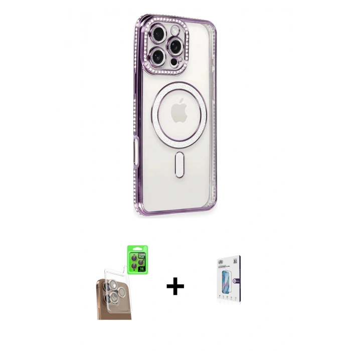 MARSİLYAN™- iPhone 16 Pro Kılıf Zirve Doku Prime - Siyah Bilvis 0.18mm Plus Cam Ekran Koruyucu + Raze Metal Kamera Lens - CLTM
