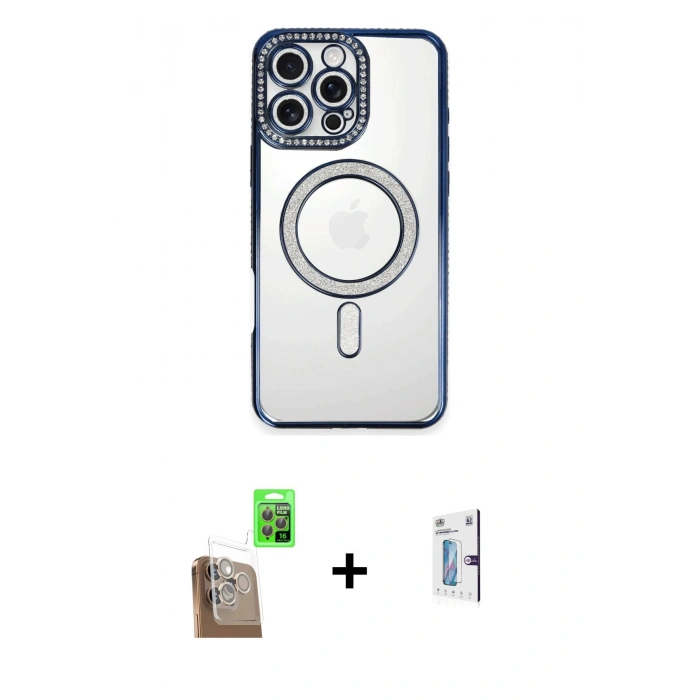 MARSİLYAN™- iPhone 16 Pro Kılıf Zirve Doku Prime - Siyah Bilvis 0.18mm Plus Cam Ekran Koruyucu + Raze Metal Kamera Lens - CLTM