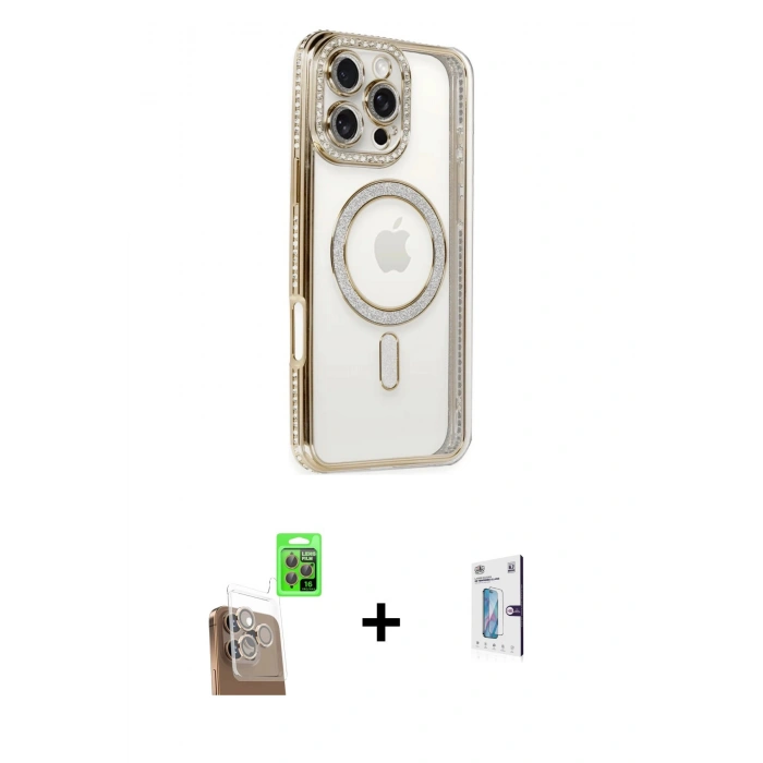 MARSİLYAN™- iPhone 16 Pro Kılıf Zirve Doku Prime - Siyah Bilvis 0.18mm Plus Cam Ekran Koruyucu + Raze Metal Kamera Lens - CLTM