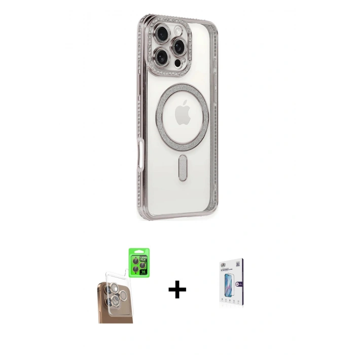 MARSİLYAN™- iPhone 16 Pro Kılıf Zirve Doku Prime - Siyah Bilvis 0.18mm Plus Cam Ekran Koruyucu + Raze Metal Kamera Lens - CLTM