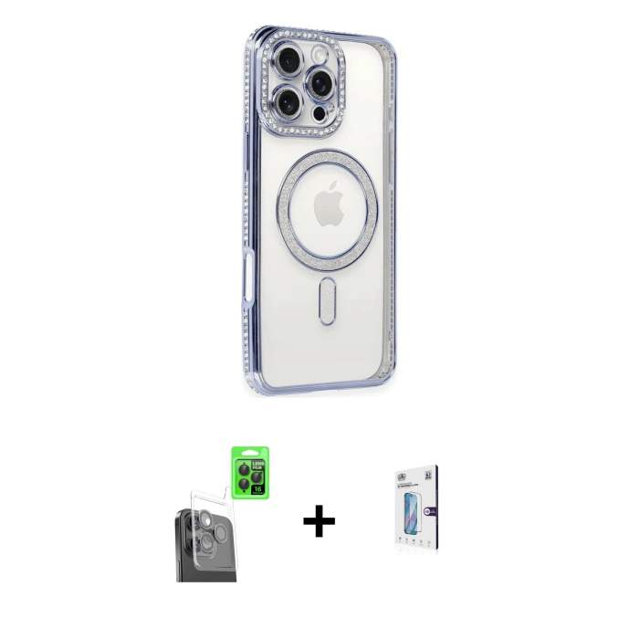 MARSİLYAN™- iPhone 16 Pro Kılıf Zirve Doku Prime - Siyah Bilvis 0.18mm Plus Cam Ekran Koruyucu + Raze Metal Kamera Lens - SH