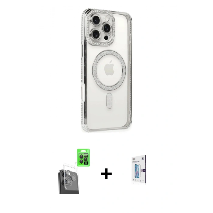 MARSİLYAN™- iPhone 16 Pro Kılıf Zirve Doku Prime - Siyah Bilvis 0.18mm Plus Cam Ekran Koruyucu + Raze Metal Kamera Lens - SH