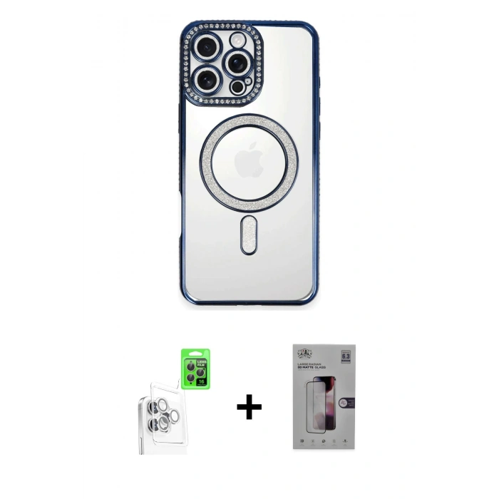 MARSİLYAN™- iPhone 16 Pro Kılıf Zirve Doku Prime - Siyah Bilvis 3D Mat Cam Ekran Koruyucu + Raze Metal Kamera Lens - BZ