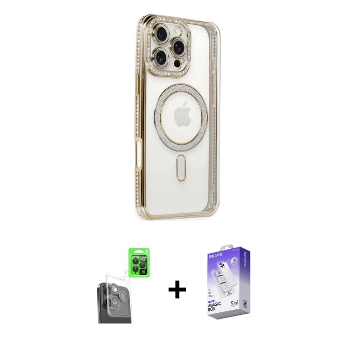 MARSİLYAN™- iPhone 16 Pro Kılıf Zirve Doku Prime - Siyah Bilvis 5in1 3D Magic Cam Ekran Koruyucu + Raze Metal Kamera Lens - SH