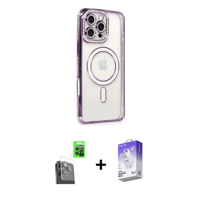 MARSİLYAN™- iPhone 16 Pro Kılıf Zirve Doku Prime - Siyah Bilvis 5in1 3D Magic Cam Ekran Koruyucu + Raze Metal Kamera Lens - SH