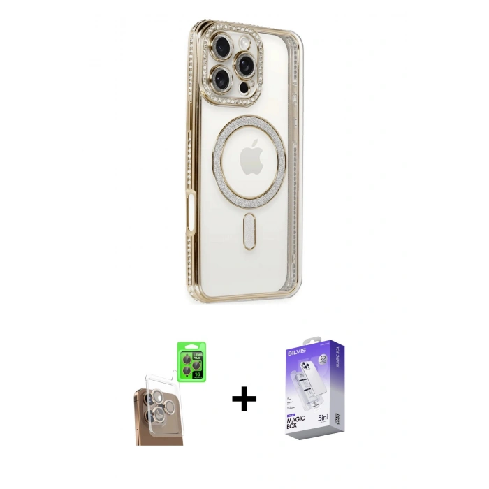 MARSİLYAN™- iPhone 16 Pro Kılıf Zirve Doku Prime - Siyah Bilvis 5in1 3D Magic Cam Ekran Koruyucu + Raze Metal Kamera Lens - CLTM