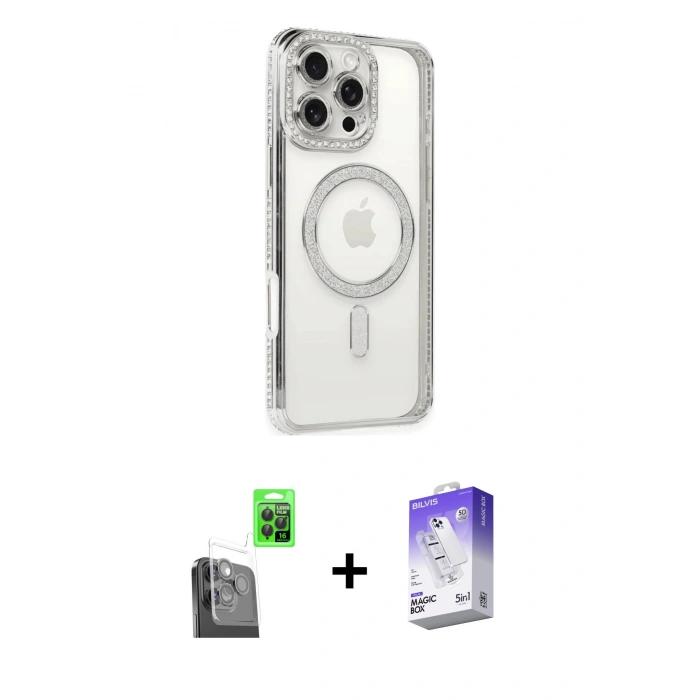 MARSİLYAN™- iPhone 16 Pro Kılıf Zirve Doku Prime - Siyah Bilvis 5in1 3D Magic Cam Ekran Koruyucu + Raze Metal Kamera Lens - SH