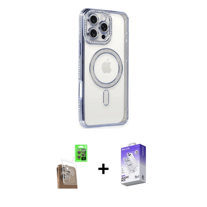 MARSİLYAN™- iPhone 16 Pro Kılıf Zirve Doku Prime - Siyah Bilvis 5in1 3D Magic Cam Ekran Koruyucu + Raze Metal Kamera Lens - CLTM
