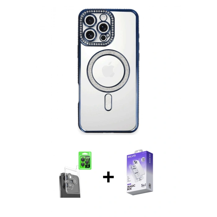 MARSİLYAN™- iPhone 16 Pro Kılıf Zirve Doku Prime - Siyah Bilvis 5in1 3D Magic Cam Ekran Koruyucu + Raze Metal Kamera Lens - SH