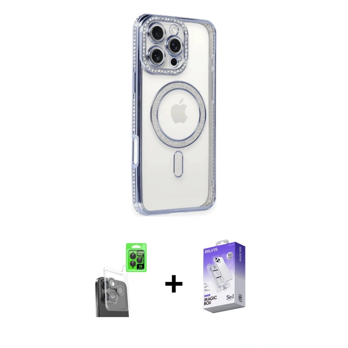 MARSİLYAN™- iPhone 16 Pro Kılıf Zirve Doku Prime - Siyah Bilvis 5in1 3D Magic Cam Ekran Koruyucu + Raze Metal Kamera Lens - SH