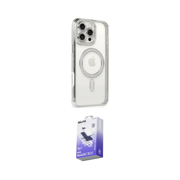 MARSİLYAN™- iPhone 16 Pro Kılıf Zirve Doku Prime - Siyah Bilvis 5in1 5D Magic Hayalet Cam Ekran Koruyucu