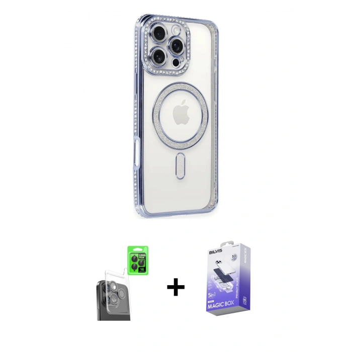 MARSİLYAN™- iPhone 16 Pro Kılıf Zirve Doku Prime - Siyah Bilvis 5in1 5D Magic Hayalet Cam Ekran Koruyucu + Raze Metal Kamera Lens - SH