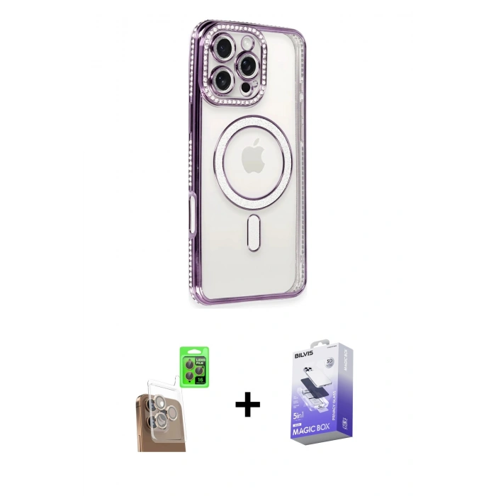 MARSİLYAN™- iPhone 16 Pro Kılıf Zirve Doku Prime - Siyah Bilvis 5in1 5D Magic Hayalet Cam Ekran Koruyucu + Raze Metal Kamera Lens - CLTM