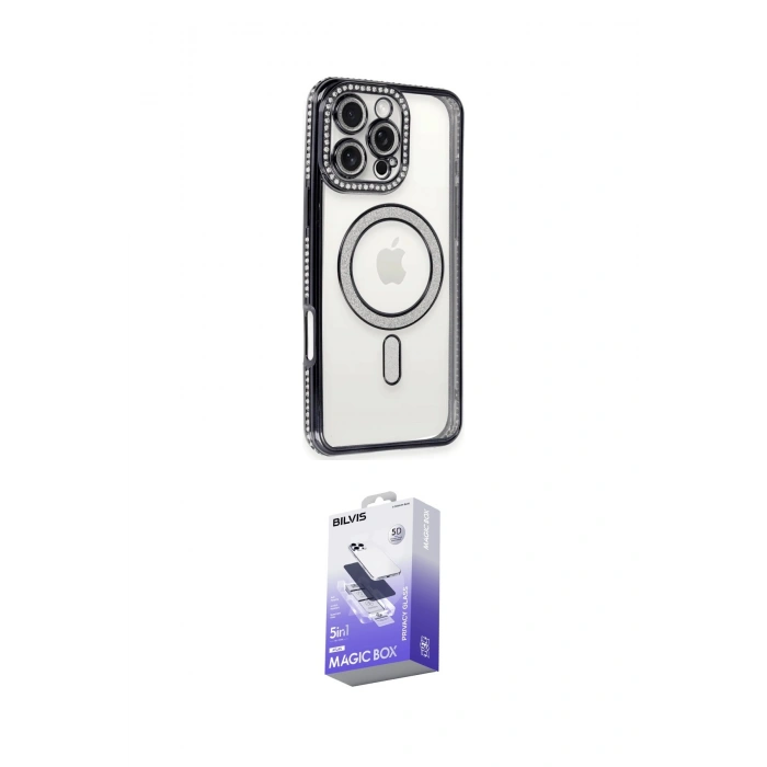 MARSİLYAN™- iPhone 16 Pro Kılıf Zirve Doku Prime - Siyah Bilvis 5in1 5D Magic Hayalet Cam Ekran Koruyucu