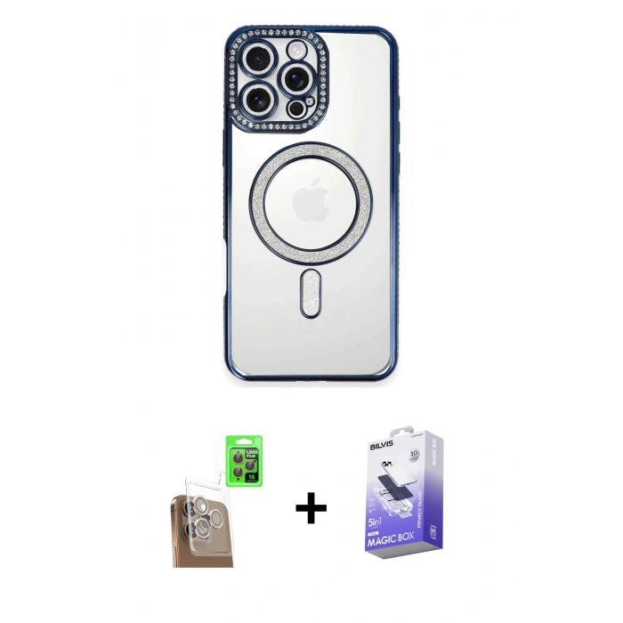 MARSİLYAN™- iPhone 16 Pro Kılıf Zirve Doku Prime - Siyah Bilvis 5in1 5D Magic Hayalet Cam Ekran Koruyucu + Raze Metal Kamera Lens - CLTM