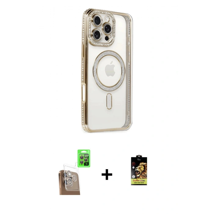 MARSİLYAN™- iPhone 16 Pro Kılıf Zirve Doku Prime - Siyah Buffer Cam Ekran Koruyucu + Raze Metal Kamera Lens - CLTM
