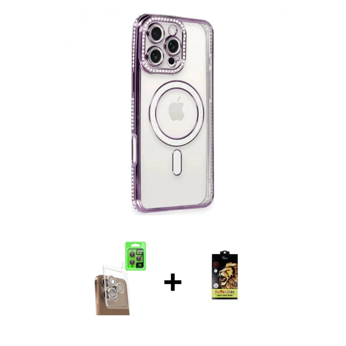 MARSİLYAN™- iPhone 16 Pro Kılıf Zirve Doku Prime - Siyah Buffer Cam Ekran Koruyucu + Raze Metal Kamera Lens - CLTM