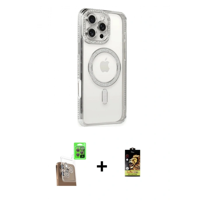 MARSİLYAN™- iPhone 16 Pro Kılıf Zirve Doku Prime - Siyah Buffer Cam Ekran Koruyucu + Raze Metal Kamera Lens - CLTM