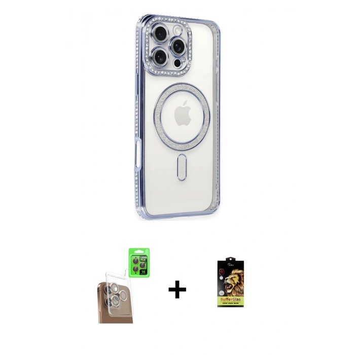 MARSİLYAN™- iPhone 16 Pro Kılıf Zirve Doku Prime - Siyah Buffer Cam Ekran Koruyucu + Raze Metal Kamera Lens - CLTM