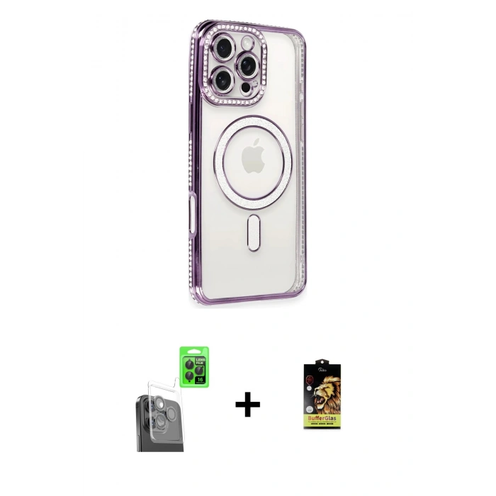 MARSİLYAN™- iPhone 16 Pro Kılıf Zirve Doku Prime - Siyah Buffer Cam Ekran Koruyucu + Raze Metal Kamera Lens - SH