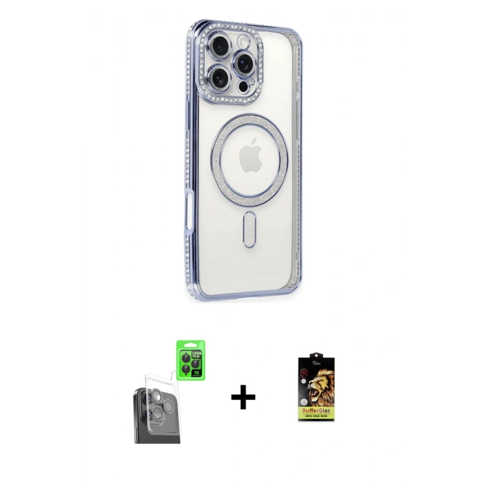 MARSİLYAN™- iPhone 16 Pro Kılıf Zirve Doku Prime - Siyah Buffer Cam Ekran Koruyucu + Raze Metal Kamera Lens - SH
