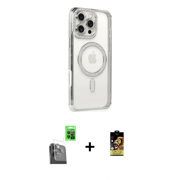 MARSİLYAN™- iPhone 16 Pro Kılıf Zirve Doku Prime - Siyah Buffer Cam Ekran Koruyucu + Raze Metal Kamera Lens - SH