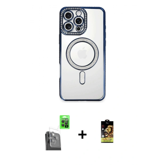 MARSİLYAN™- iPhone 16 Pro Kılıf Zirve Doku Prime - Siyah Buffer Cam Ekran Koruyucu + Raze Metal Kamera Lens - SH