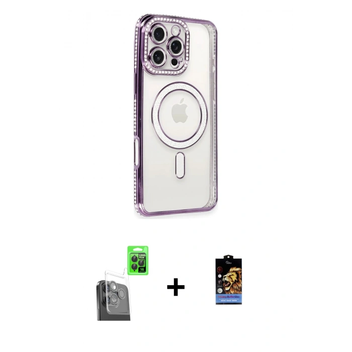 MARSİLYAN™- iPhone 16 Pro Kılıf Zirve Doku Prime - Siyah Buffer Hayalet Cam Ekran Koruyucu + Raze Metal Kamera Lens - SH