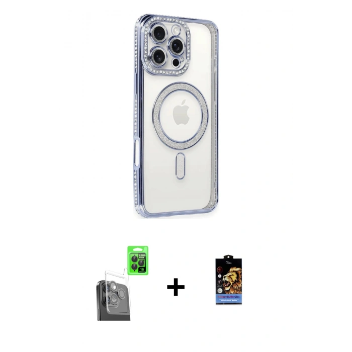 MARSİLYAN™- iPhone 16 Pro Kılıf Zirve Doku Prime - Siyah Buffer Hayalet Cam Ekran Koruyucu + Raze Metal Kamera Lens - SH