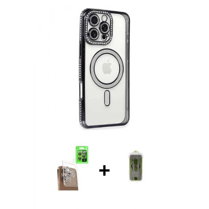 MARSİLYAN™- iPhone 16 Pro Kılıf Zirve Doku Prime - Siyah Joko Magic 5D Hayalet Cam + Raze Metal Kamera Lens - CLTM