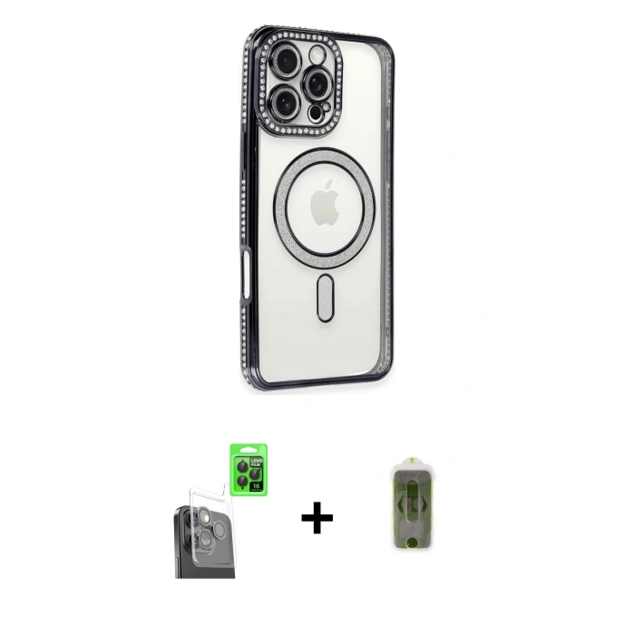 MARSİLYAN™- iPhone 16 Pro Kılıf Zirve Doku Prime - Siyah Joko Magic 5D Hayalet Cam + Raze Metal Kamera Lens - SH