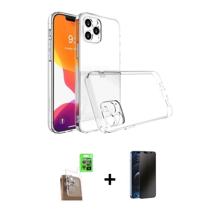 MARSİLYAN™- iPhone 16 Pro Kılıf Zirve Doku - Siyah 3D Antistatik Hayalet Cam Ekran Koruyucu + Raze Metal Kamera Lens - CLTM