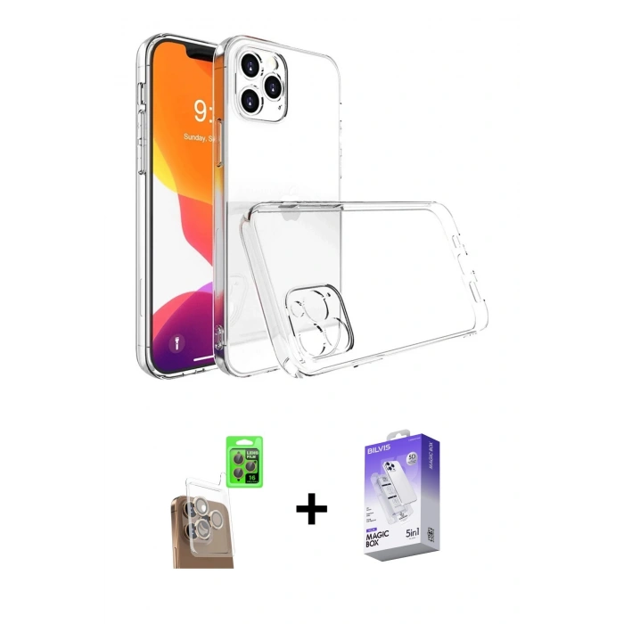 MARSİLYAN™- iPhone 16 Pro Kılıf Zirve Doku - Siyah Bilvis 5in1 3D Magic Cam Ekran Koruyucu + Raze Metal Kamera Lens - CLTM