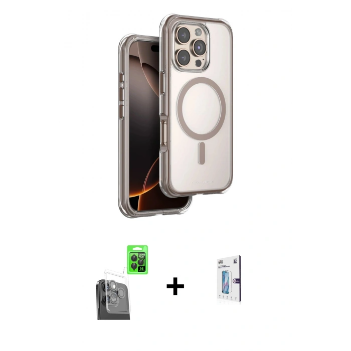 MARSİLYAN™- iPhone 16 Pro Kılıf Zirve Klasik Prime - Siyah Bilvis 0.18mm Plus Cam Ekran Koruyucu + Raze Metal Kamera Lens - SH