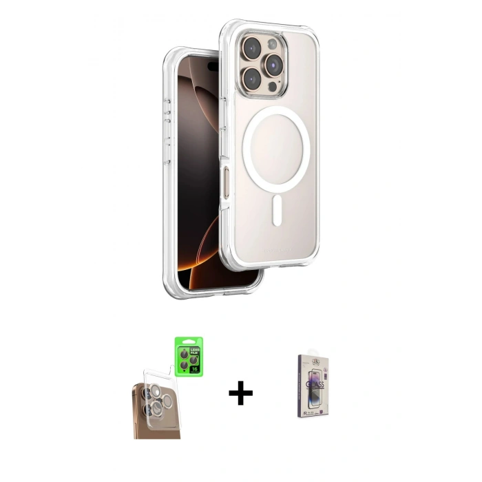 MARSİLYAN™- iPhone 16 Pro Kılıf Zirve Klasik Prime - Siyah Bilvis 3D Cam Ekran Koruyucu + Raze Metal Kamera Lens - CLTM