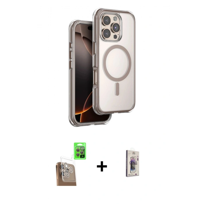 MARSİLYAN™- iPhone 16 Pro Kılıf Zirve Klasik Prime - Siyah Bilvis 3D Cam Ekran Koruyucu + Raze Metal Kamera Lens - CLTM