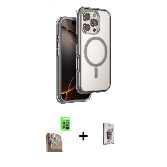 MARSİLYAN™- iPhone 16 Pro Kılıf Zirve Klasik Prime - Siyah Bilvis 3D Cam Ekran Koruyucu + Raze Metal Kamera Lens - CLTM
