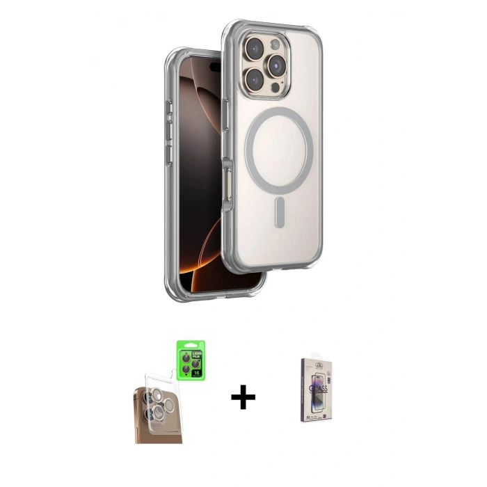 MARSİLYAN™- iPhone 16 Pro Kılıf Zirve Klasik Prime - Siyah Bilvis 3D Cam Ekran Koruyucu + Raze Metal Kamera Lens - CLTM