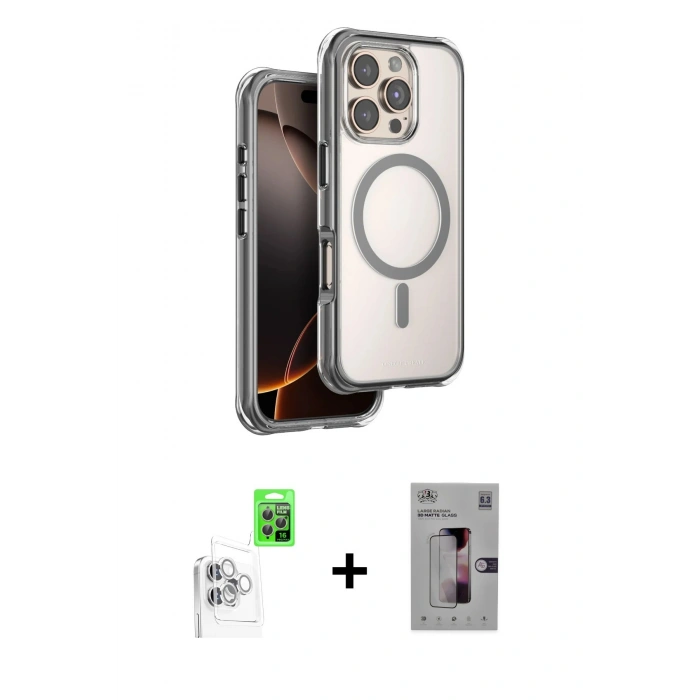 MARSİLYAN™- iPhone 16 Pro Kılıf Zirve Klasik Prime - Siyah Bilvis 3D Mat Cam Ekran Koruyucu + Raze Metal Kamera Lens - BZ