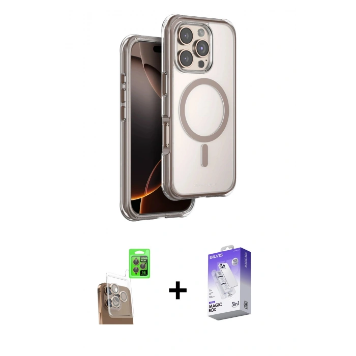 MARSİLYAN™- iPhone 16 Pro Kılıf Zirve Klasik Prime - Siyah Bilvis 5in1 3D Magic Cam Ekran Koruyucu + Raze Metal Kamera Lens - CLTM