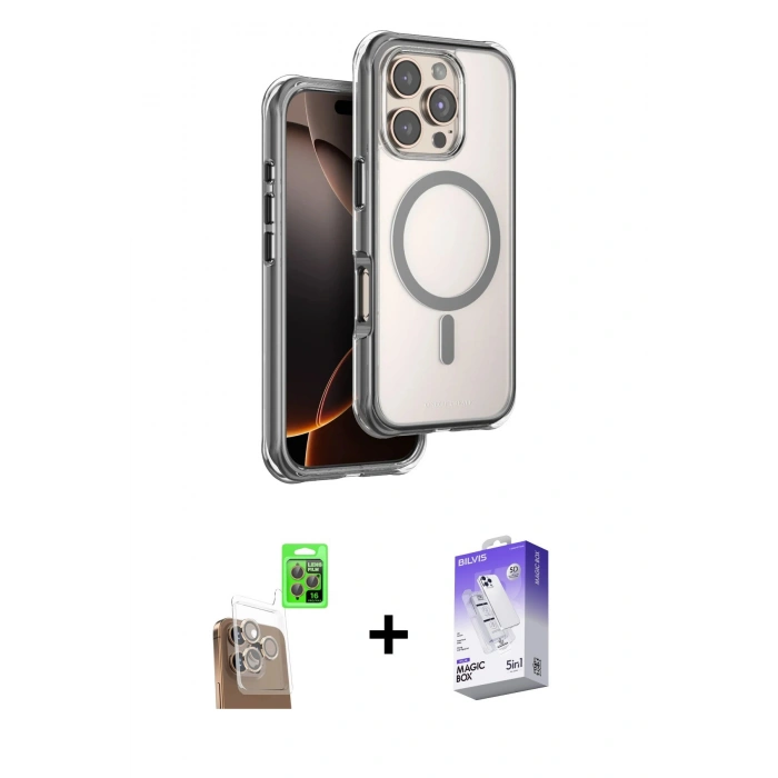 MARSİLYAN™- iPhone 16 Pro Kılıf Zirve Klasik Prime - Siyah Bilvis 5in1 3D Magic Cam Ekran Koruyucu + Raze Metal Kamera Lens - CLTM