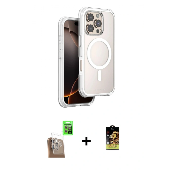MARSİLYAN™- iPhone 16 Pro Kılıf Zirve Klasik Prime - Siyah Buffer Cam Ekran Koruyucu + Raze Metal Kamera Lens - CLTM